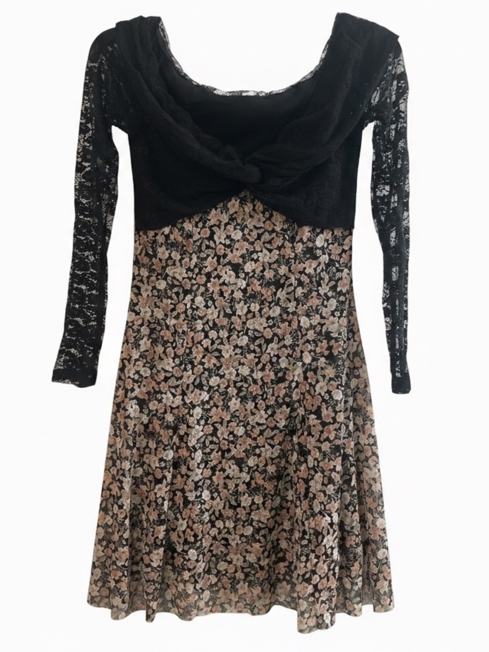 Vintage 90’s style No Comments floral with mesh sleeves dress